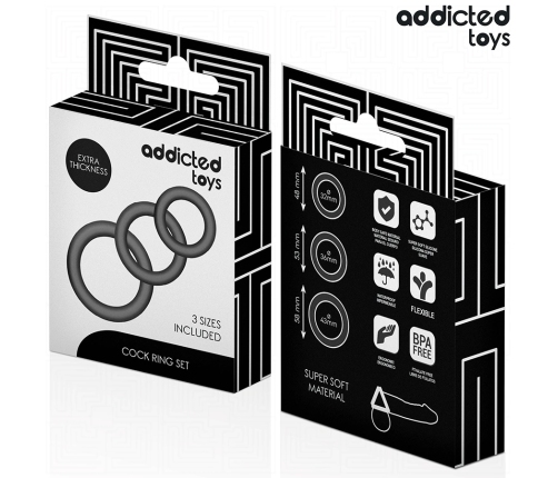 Addicted Toys Silicone Support Ring Set Model 1 - 3 Sizes, Black