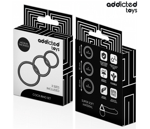 Addicted Toys Silicone Support Rings Set 3 Sizes Black 8435565956561