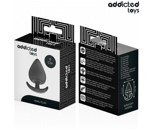 Addicted Toys Silicone Intimate Plug Size L - 8 cm, Ergonomic Base, Black