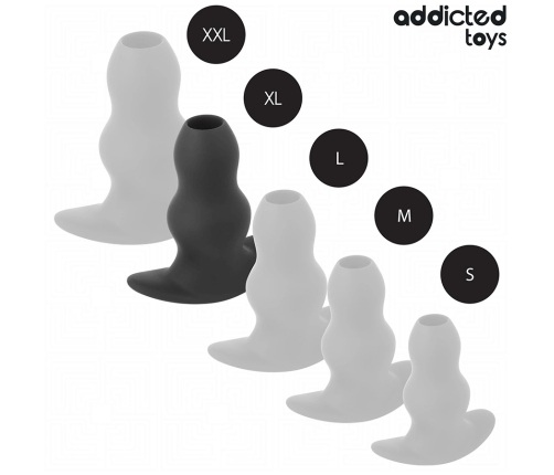Addicted Toys XL Hollow Silicone Plug - Anatomical, Black, 13.9 cm