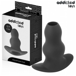 Addicted Toys XL Hollow Silicone Plug - Anatomical, Black, 13.9 cm