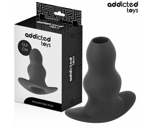 Addicted Toys XL Hollow Silicone Plug - Anatomical, Black, 13.9 cm