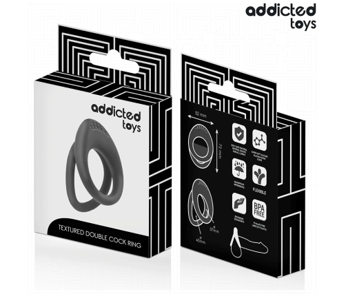 Addicted Toys Double Ring System Silicone Black - Textured Support 72 mm