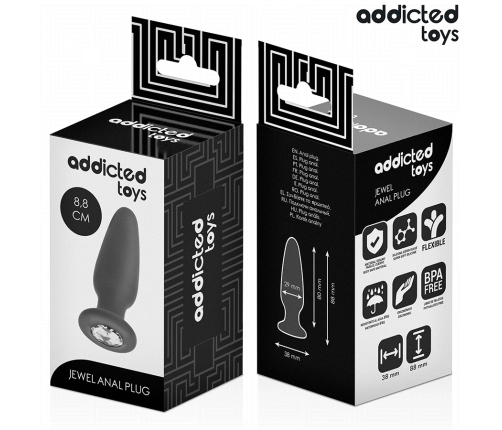 Addicted Toys Silicone Intimate Plug S with Decorative Jewel 8.8 cm Black