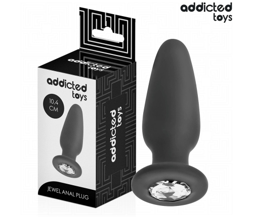 Addicted Toys Silicone Intimate Plug with Jewel Base Size M 10.4cm Black