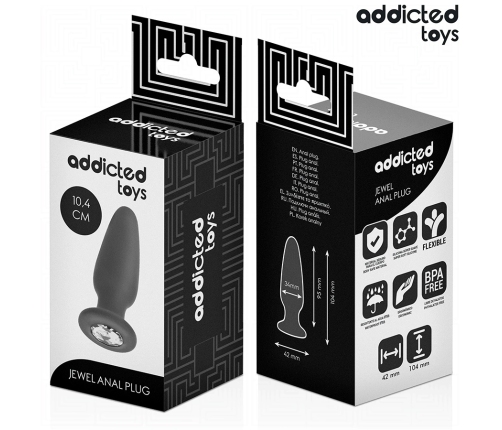 Addicted Toys Silicone Intimate Plug with Jewel Base Size M 10.4cm Black