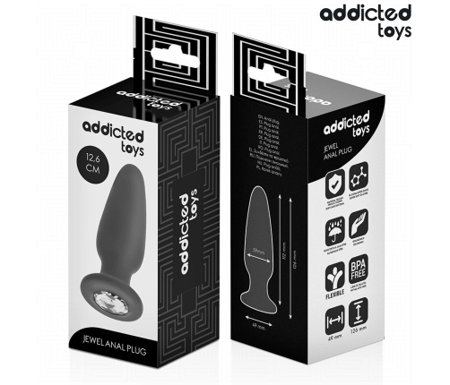 Addicted Toys Silicone Plug L with Decorative Jewel 12.6 cm Black