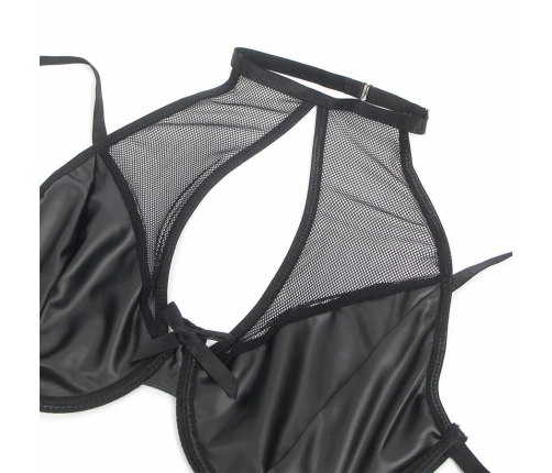 SUBBLIME 957582 PU Leather & Mesh Bra and Skirt Set Black S/M
