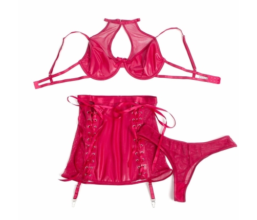 SUBBLIME Leather Look Bra and Skirt Set Red L/XL - Adjustable Halter Design