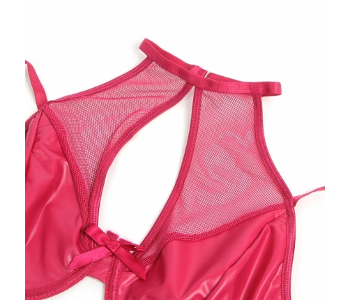 SUBBLIME Leather Look Bra and Skirt Set Red L/XL - Adjustable Halter Design