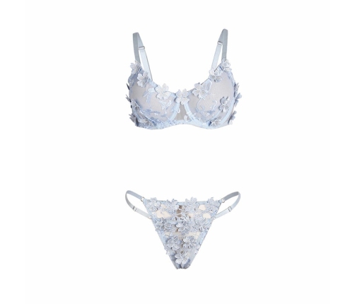 SUBBLIME 957629 Sky Blue Embroidered Floral Bra and Panties Set S/M