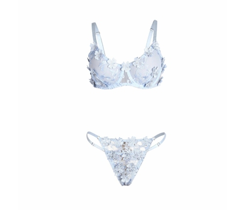 SUBBLIME 957636 Sky Blue Flower Embroidered Bra & Panties Set L/XL