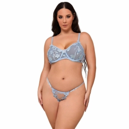 SUBBLIME 957636 Sky Blue Flower Embroidered Bra & Panties Set L/XL