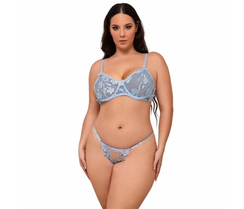SUBBLIME 957636 Sky Blue Flower Embroidered Bra & Panties Set L/XL