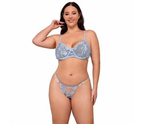 SUBBLIME 957636 Sky Blue Flower Embroidered Bra & Panties Set L/XL