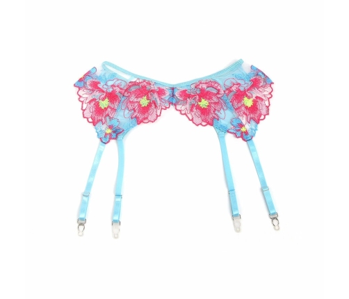 SUBBLIME 957643 Pink Floral Embroidered Bra & Garter Set S/M