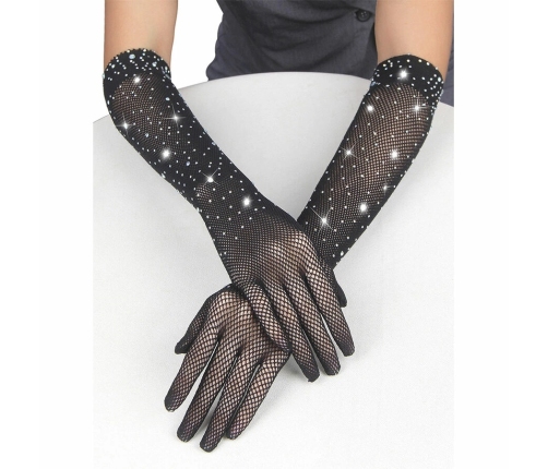 SUBBLIME Shine Black Transparent Gloves S/M - Glitter & Diamond Details