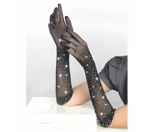 SUBBLIME Shine Black Transparent Gloves S/M - Glitter & Diamond Details