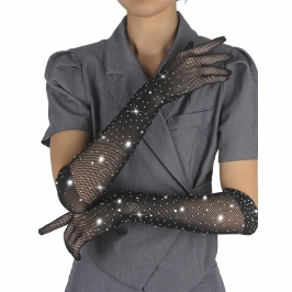 SUBBLIME Shine Black Transparent Gloves S/M - Glitter & Diamond Details