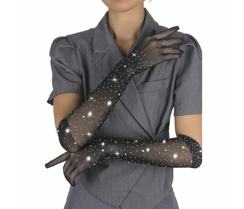 SUBBLIME Shine Black Transparent Gloves S/M - Glitter & Diamond Details