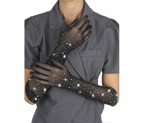 SUBBLIME Shine Black Transparent Gloves S/M - Glitter & Diamond Details