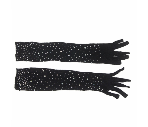 SUBBLIME Shine Black Transparent Gloves S/M - Glitter & Diamond Details