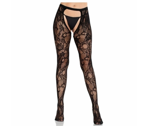 Leg Avenue Rose Lace Stockings Open-Back Black Elegant Floral Design