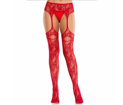 Leg Avenue Lace Fishnet Stockings with Integrated Garters Red, One Size