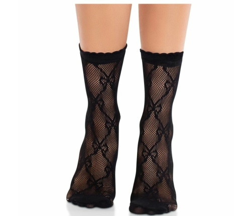 Leg Avenue Bow Lace Ankle Socks Black - Elegant Fishnet Design
