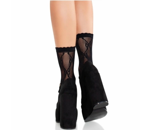 Leg Avenue Bow Lace Ankle Socks Black - Elegant Fishnet Design