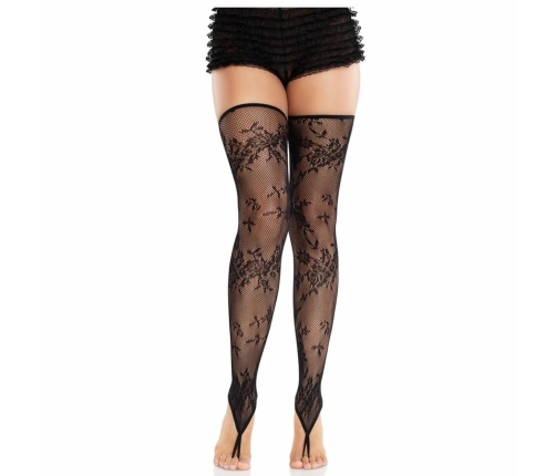 Leg Avenue Floral Lace Footless Tights Black - Elegant Stretch Design