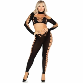 Leg Avenue Seamless Black Crop Top & Leggings Cut-Out Set, One Size Leg Avenue Seamless Black Crop Top & Leggings Cut-Out Set, One Size