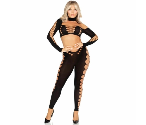 Leg Avenue Seamless Black Crop Top & Leggings Cut-Out Set, One Size