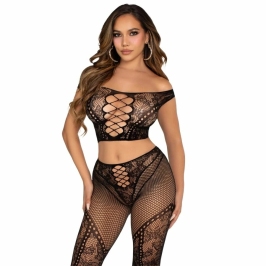 Leg Avenue Off-Shoulder Crop Top & Fishnet Leggings Set Black S/M Leg Avenue Off-Shoulder Crop Top & Fishnet Leggings Set Black S/M