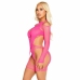 Leg Avenue Fishnet Bodystocking Neon Pink with Garter Belt & Harness Design
