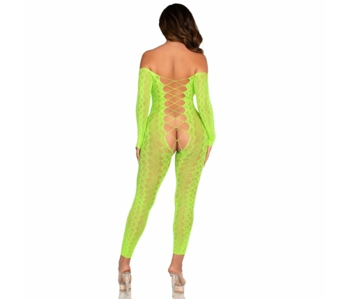 Leg Avenue Bodystocking Exotic Snake Lace Neon Green - Stretchy Design