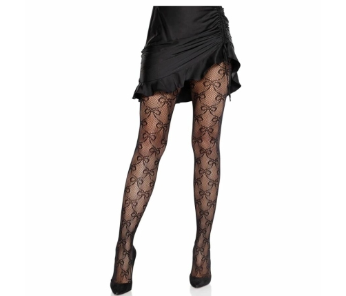 Leg Avenue Fishnet Tights with Decorative Bow Black - Flexible Fit