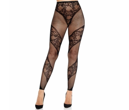 LEG AVENUE - LACE AND SHEER FOOTLESS TIGHTS BLACK