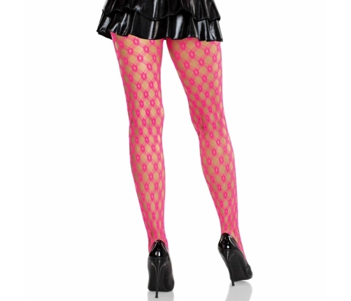 Leg Avenue Lace Tights Neon Pink - Eyelet Fishnet, Stretch Fit