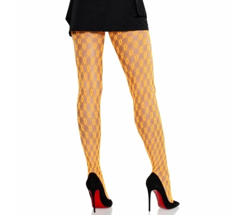 Leg Avenue Lace Eyelet Tights Neon Orange - Geometric Fishnet Design