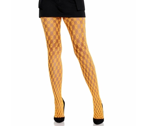 Leg Avenue Lace Eyelet Tights Neon Orange - Geometric Fishnet Design