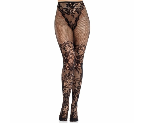 Leg Avenue Dahlia Lace Thigh Stockings with Net Detail Black One Size