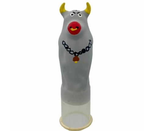 CONDOMERIE - HANDPAINTED NOVELTY CONDOMS GREY BULL MODEL XL