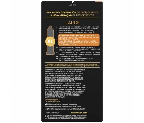SKYN Large XL Condoms 10-Pack - Latex-Free, Extra Comfort, 56mm