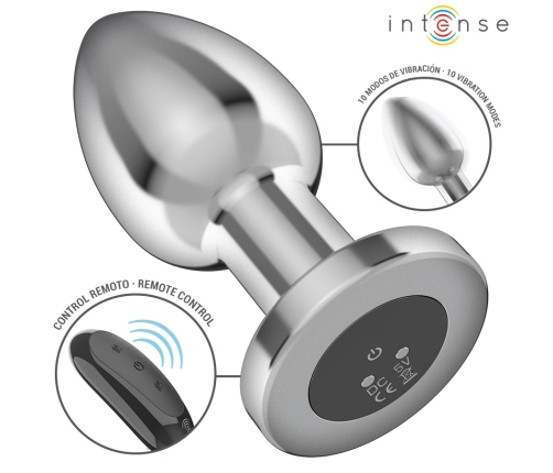 INTENSE Metal Plug L with Remote - 10 Vibration Modes, Waterproof, Silver