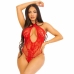 Leg Avenue Red Lace Cross Neck Bodysuit One Size - Elegant Stretch Design