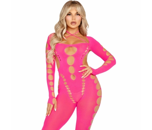 Leg Avenue Pink Open Back Bodystocking One Size - Stretch Mesh Design
