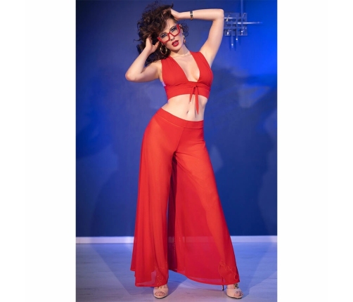 Chilirose CR 4857 Red Sheer Top & Wide-Leg Pants Set Size S