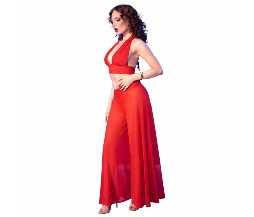 Chilirose CR 4857 Red Sheer Top & Wide-Leg Pants Set Size S