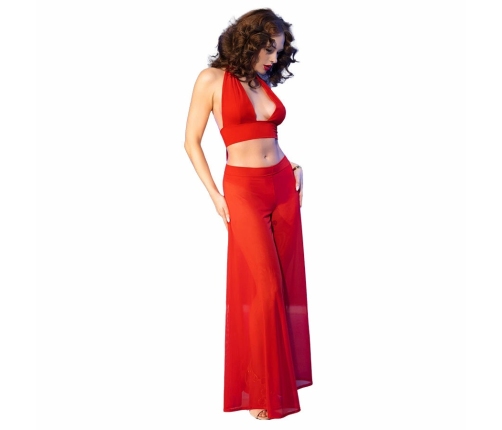 Chilirose CR 4857 Red Sheer Top & Wide-Leg Pants Set Size S